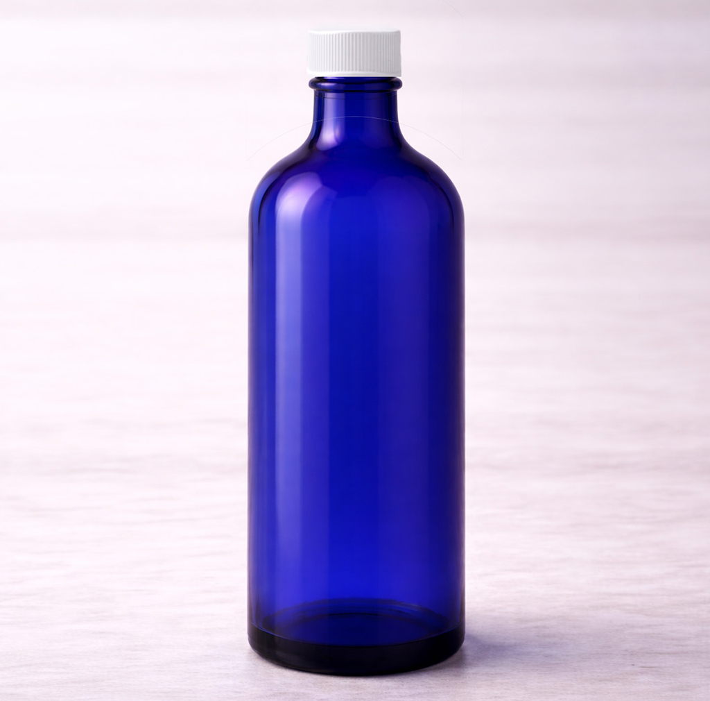 Flacon plastique bleu 100ml + Capsule Blanche