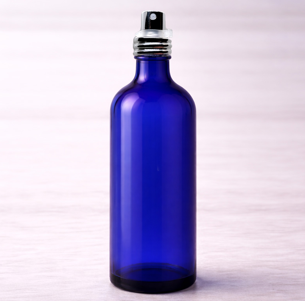 Flacon plastique bleu 100ml + Spray Argent