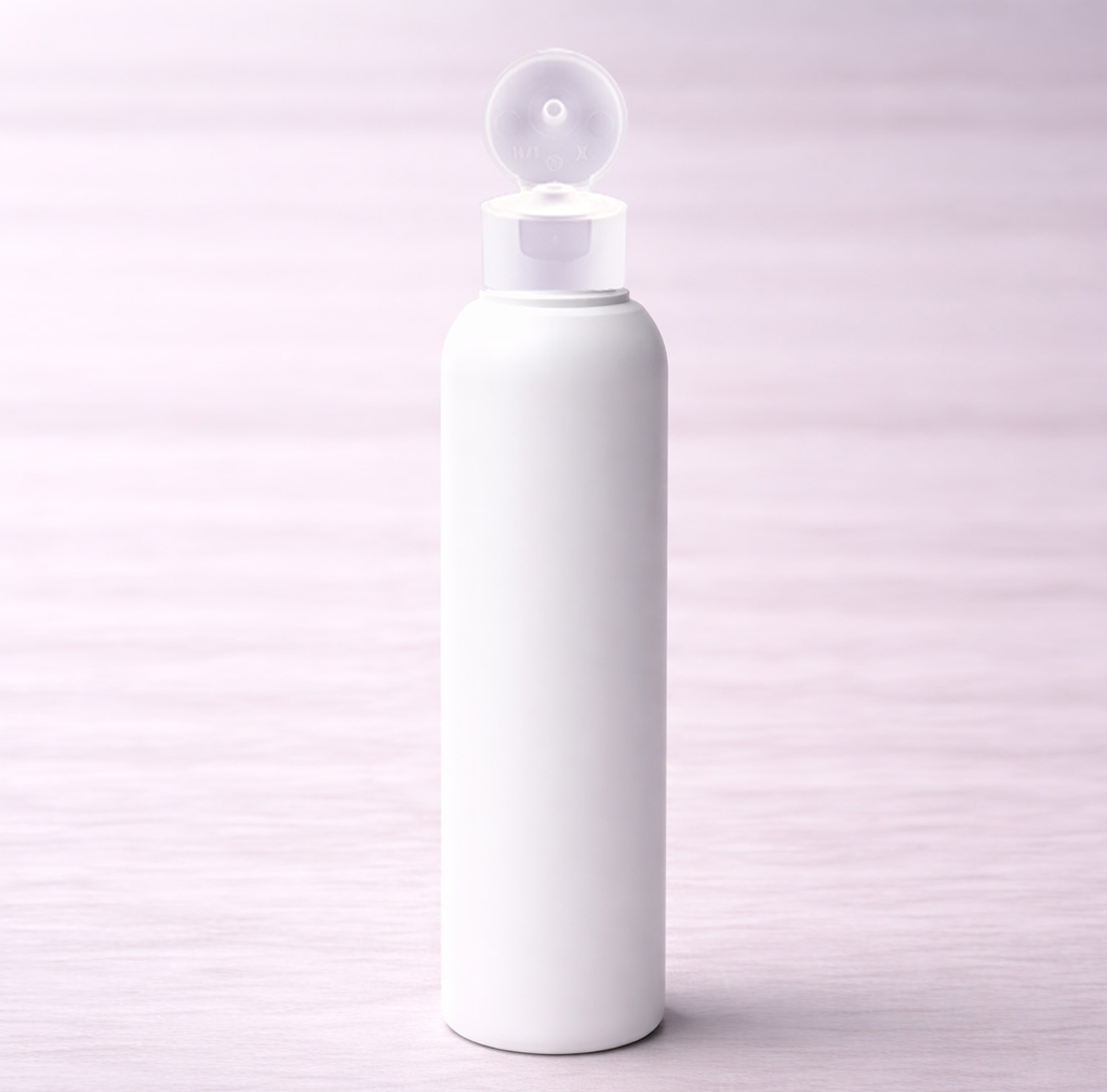 Flacon plastique blanc 125ml + bouchon clapet