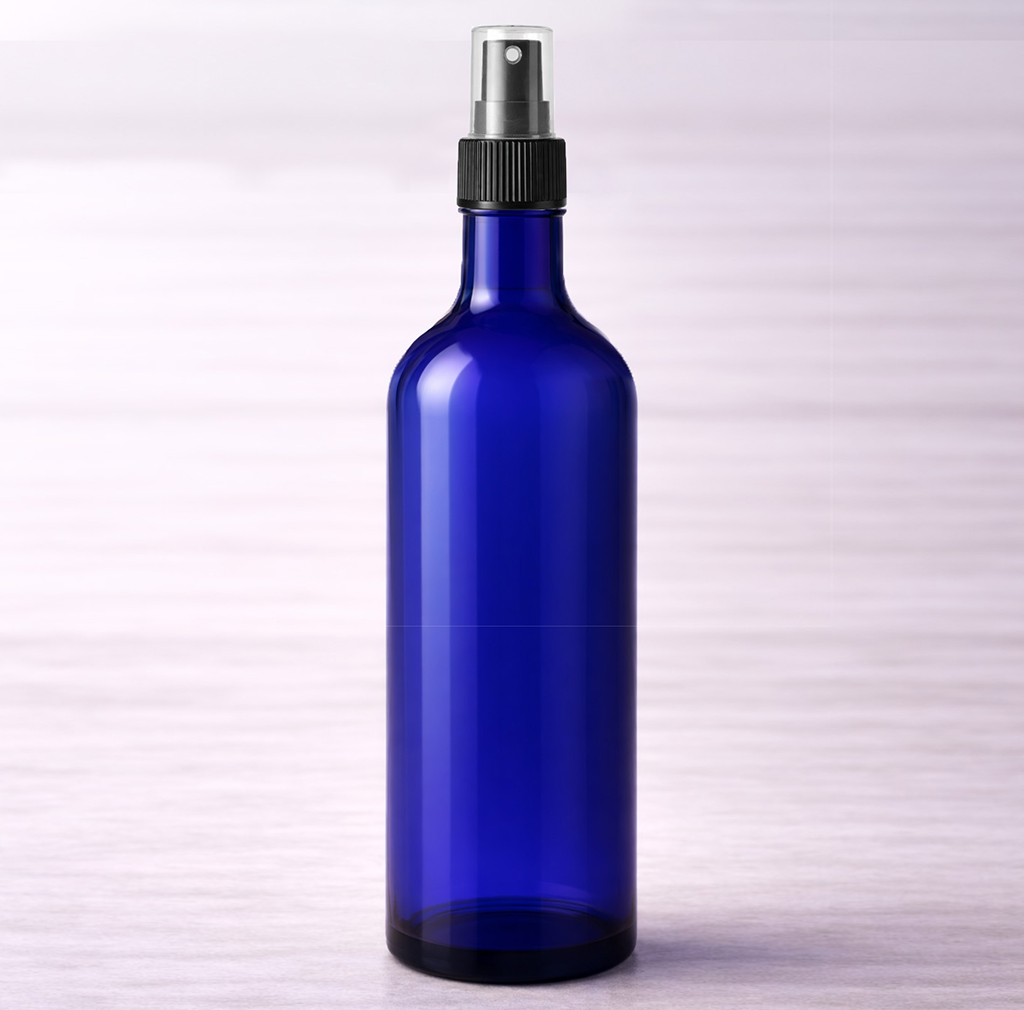 Flacon plastique bleu 200ml + spray noir