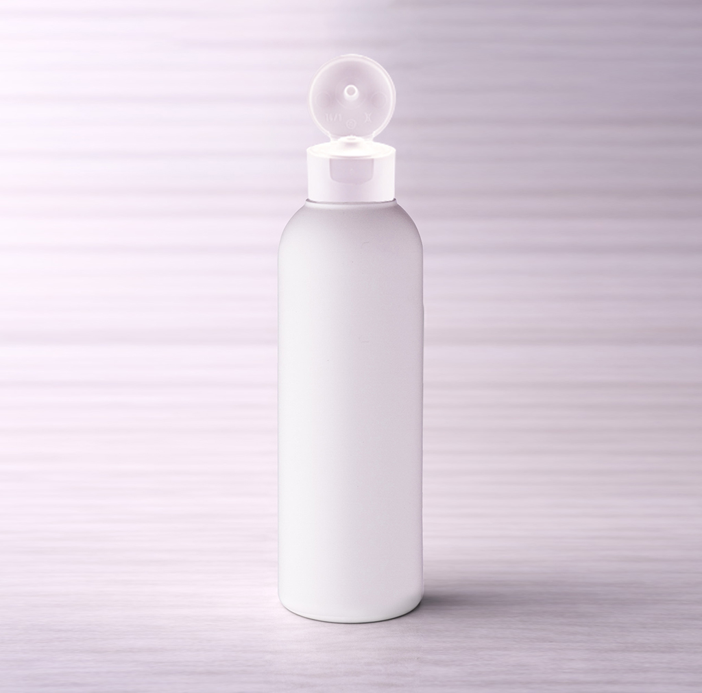 Flacon plastique blanc 200ml + bouchon clapet