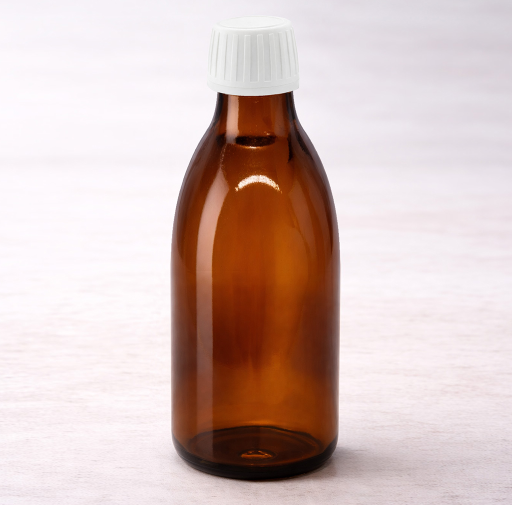 Flacon verre brun 200ml + Bouchon blanc