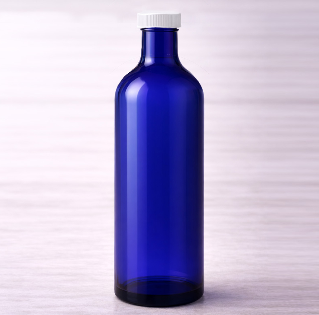 Flacon verre bleu 200ml + capsule blanche